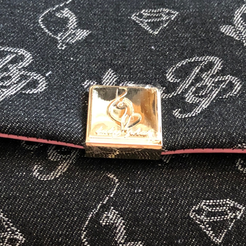 Baby Phat Black Denim & Pink With Monogram Print Flap Shoulder Bag NWT - Picture 5 of 16